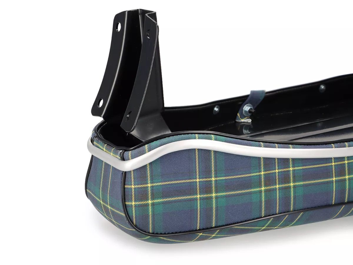 Sella Pegasus -SELLERIA TREZZI- Lambretta LI, LI S, SX, TV, DL, GP - motivo tartan blu/verde