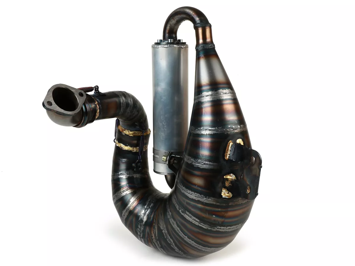 Escape -EGIG PERFORMANCE BOA (Curly)- Quattrini M200 Ø=44mm, silenciador atornillado- Vespa ET3, PV125 - Amortiguador desplazado necesario