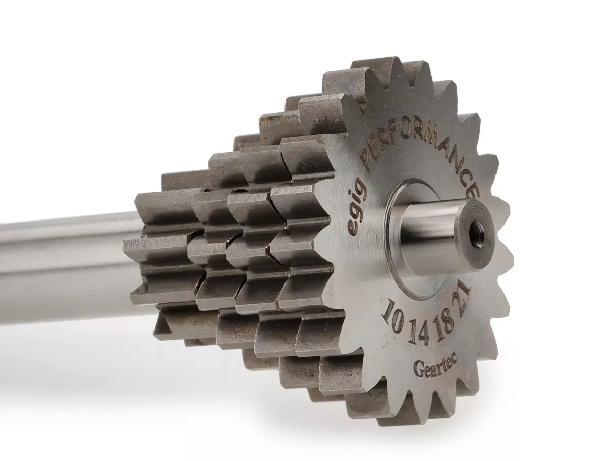 Albero ausiliario -EGIG PERFORMANCE (poligono)- Vespa V50, PV125, ET3, PK50, PK80, PK125 S-XL - 10-14-18-21 denti (utilizzato con cambio originale, quarta marcia corta)