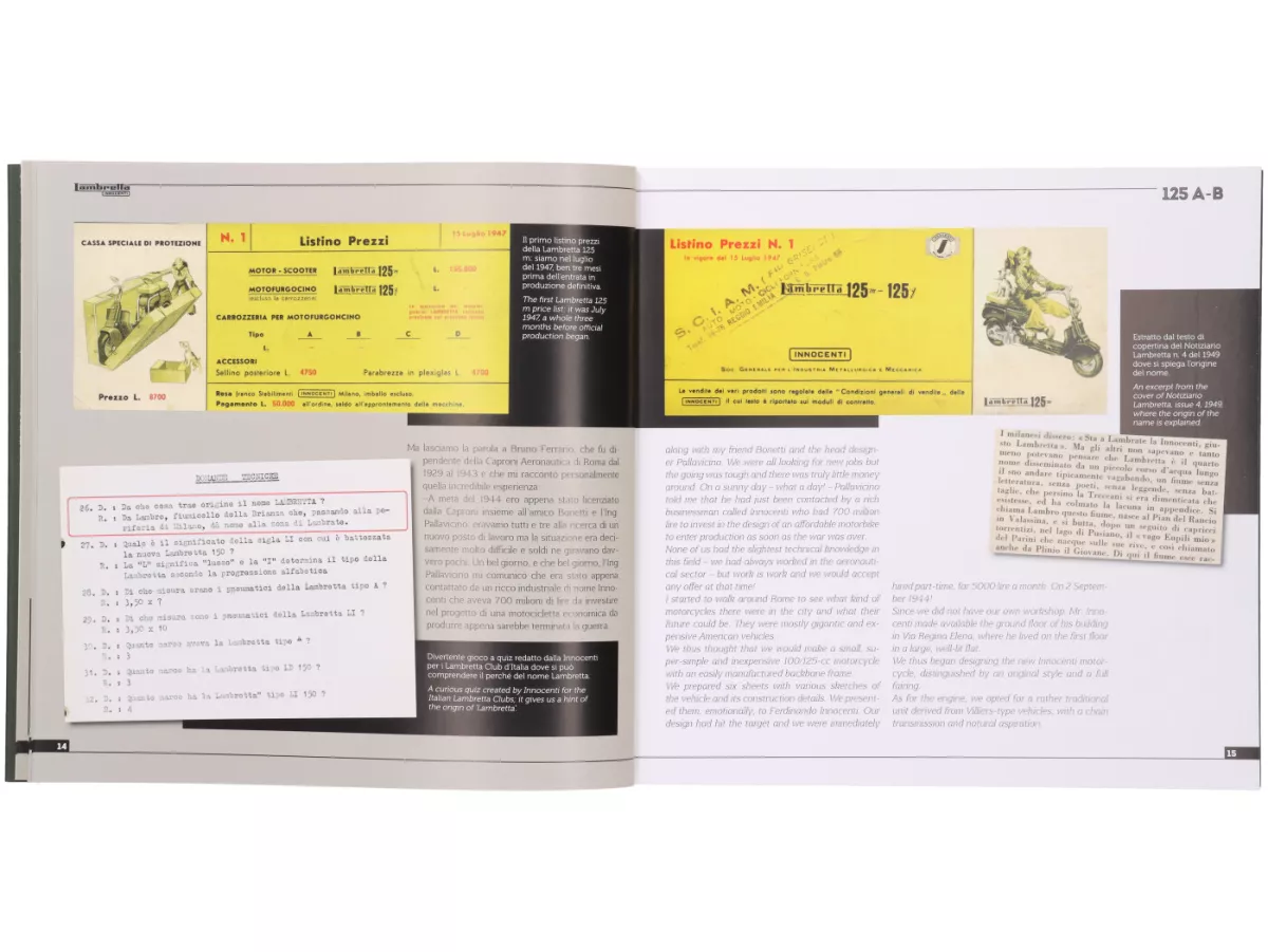 Book -Lambretta 125 A-B, history, models and documentation- by Vittorio Tessera (Italian, English, 120 pages, full colour)