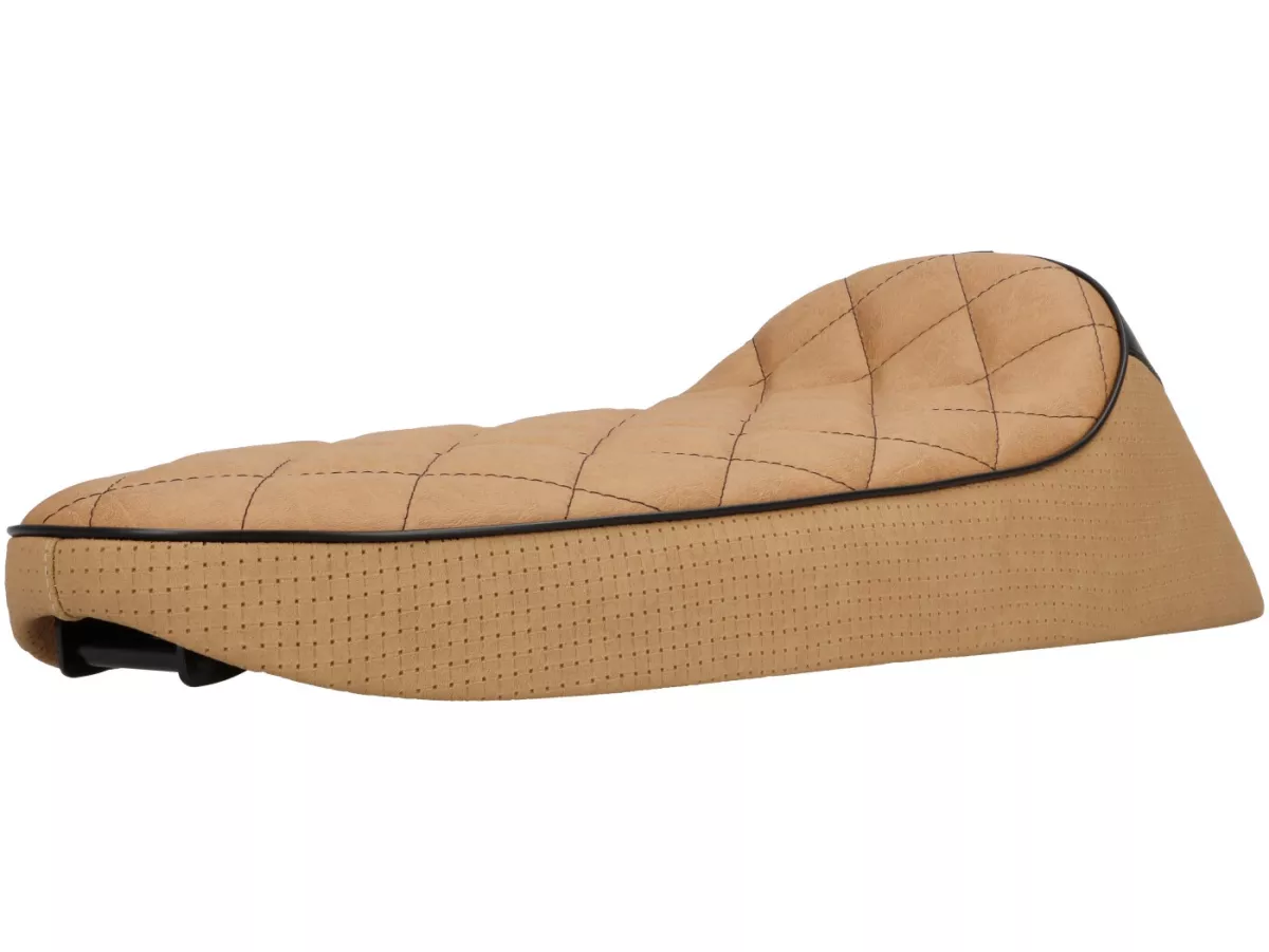 Selle -SC ANCELOTTI Special Type - Vespa V50, PV125, ET3 - matelassé marron clair - passepoil noir