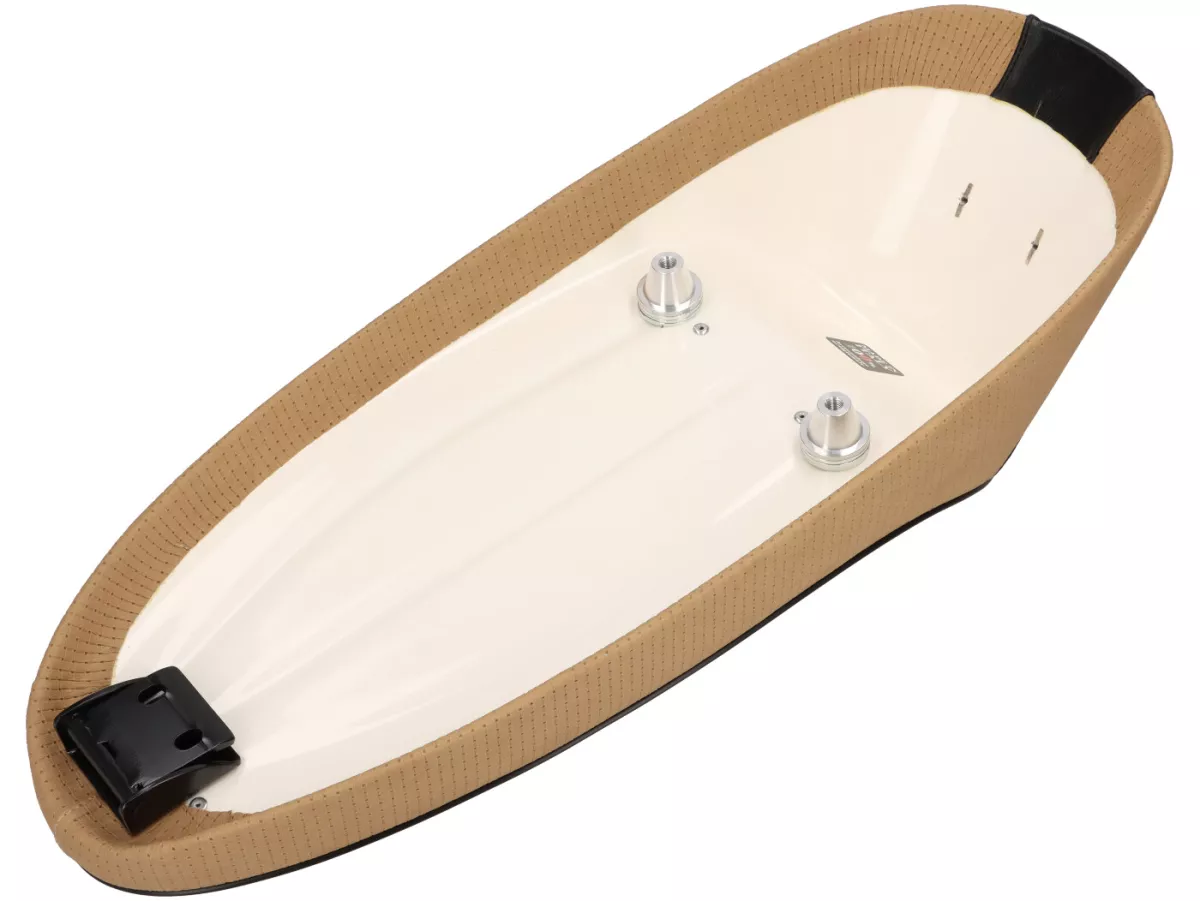 Selle -SC ANCELOTTI Special Type - Vespa V50, PV125, ET3 - matelassé marron clair - passepoil noir