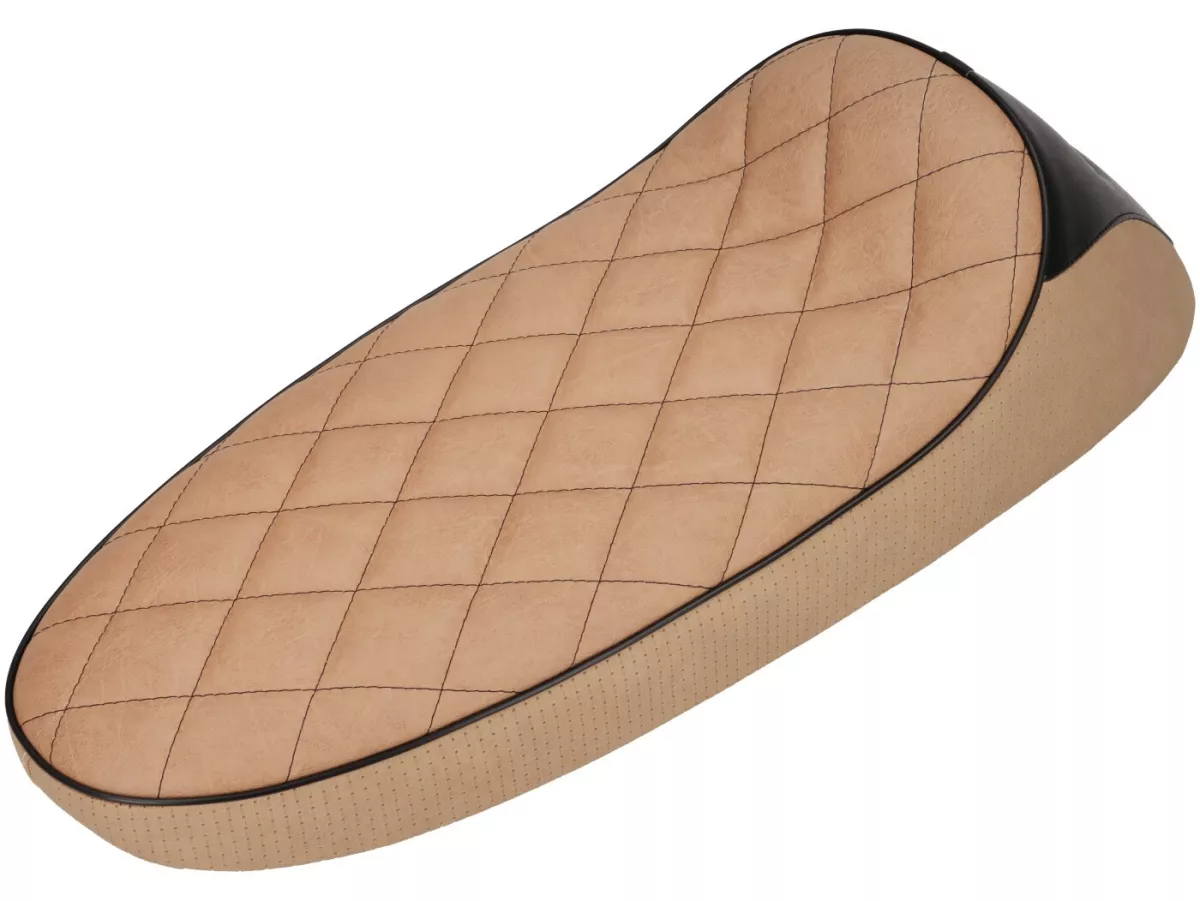 Selle -SC ANCELOTTI Special Type - Vespa V50, PV125, ET3 - matelassé marron clair - passepoil noir