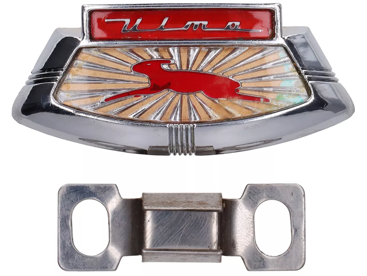 Kaskadbokstäver -ULMA- Lambretta LI (t.o.m. 1967), LIS (t.o.m. 1967), SX (t.o.m. 1967) - röd/orange