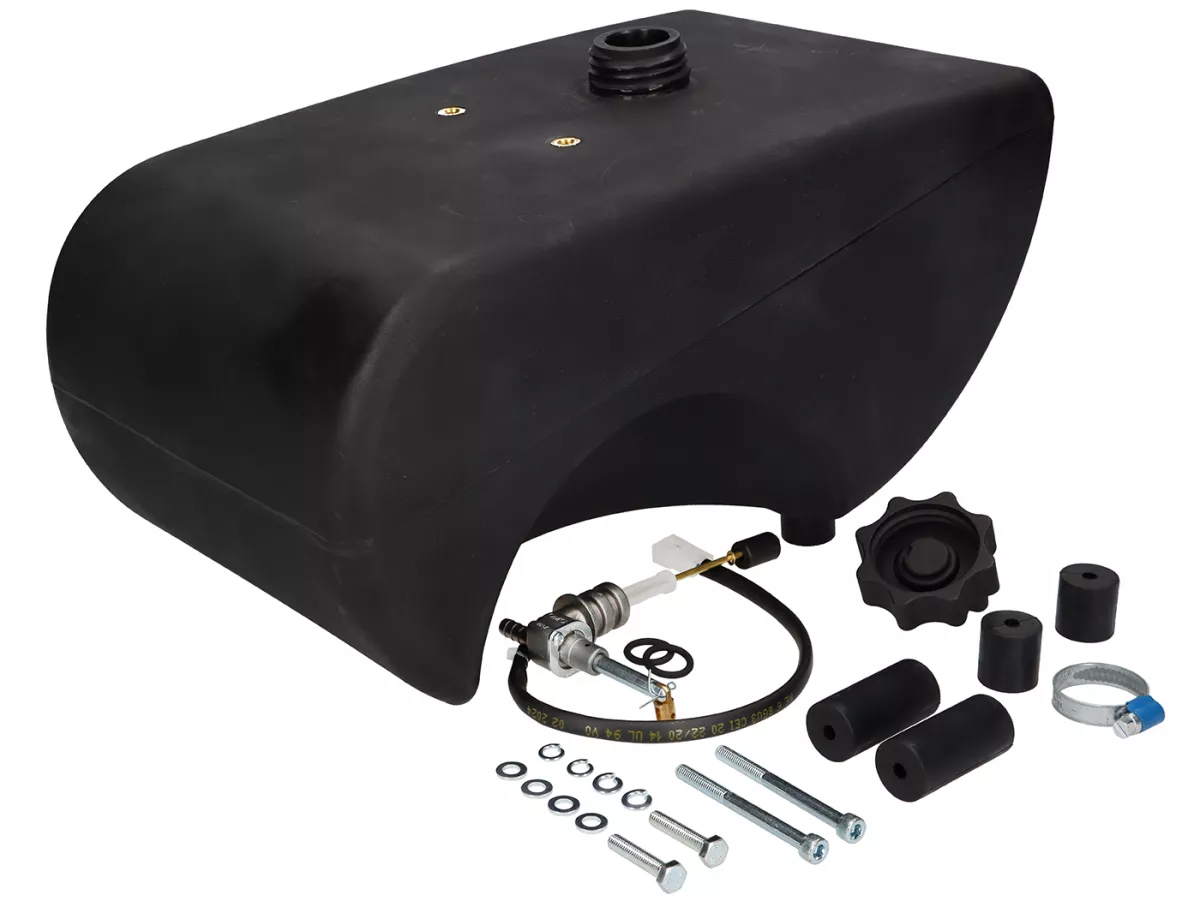Tangki bahan bakar -BGM PRO, Lifetime XXL (12 l) TS1 + Standar- Lambretta LI, LIS, SX, TV (Seri 2-3), DL, GP - Keran bensin FAST FLOW V2.0 90°, pilih. indikator cadangan