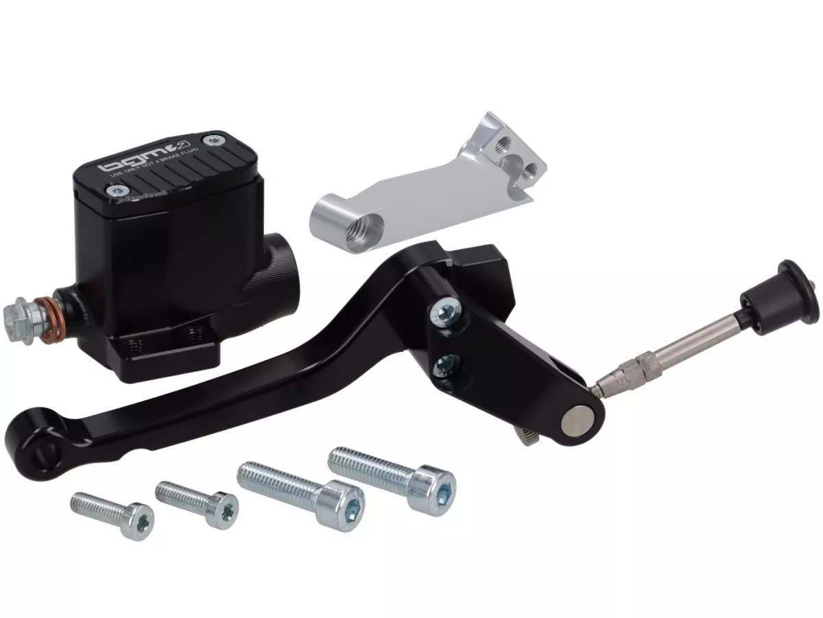 Bomba de freno delantero -BGM PRO SPORT- pistón Ø=11mm, CNC - Vespa 50N, 50L, 50R - faro redondo pequeño (Ø105mm)- derecho, negro