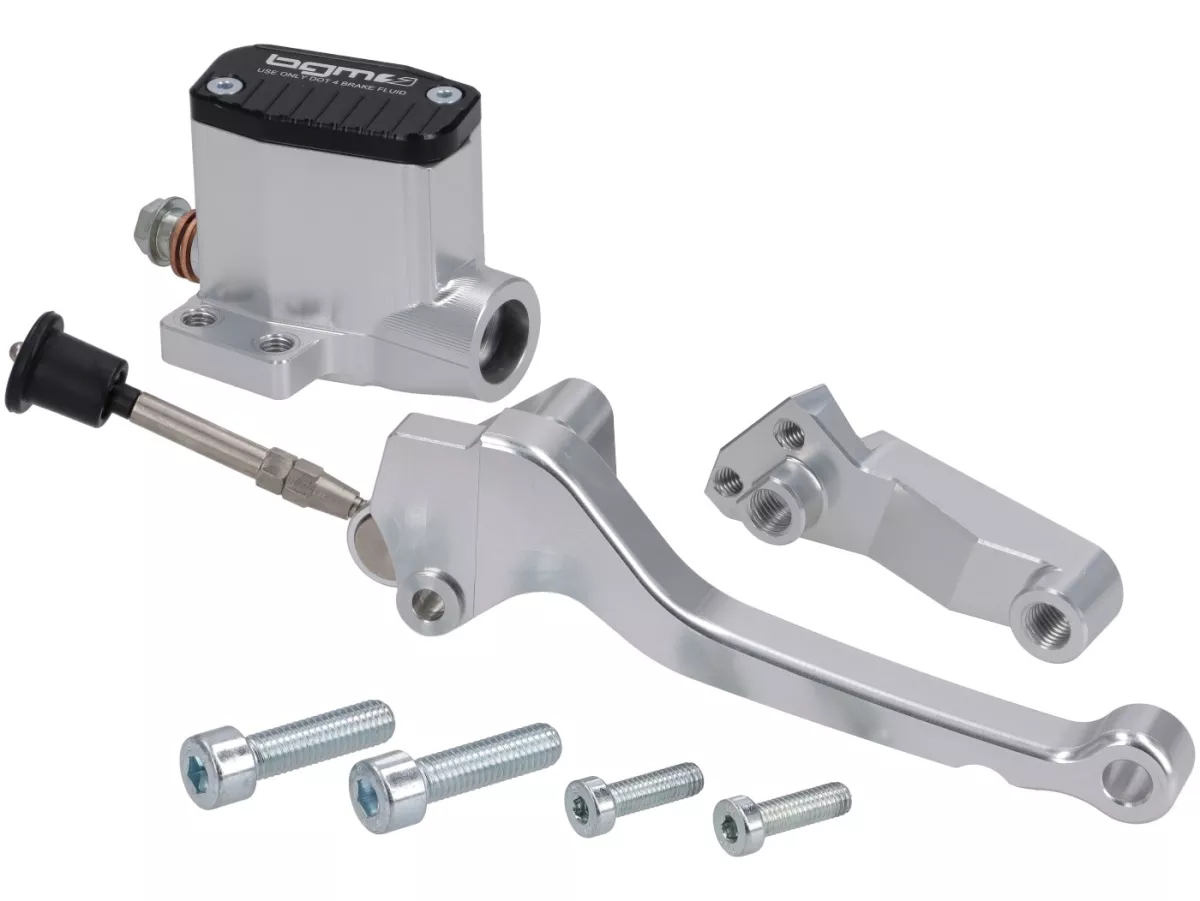 Bomba de freno delantera -BGM PRO SPORT- pistón Ø=11mm, CNC - Vespa 50N, 50L, 50R - faro redondo pequeño (Ø105mm)- derecho, plata
