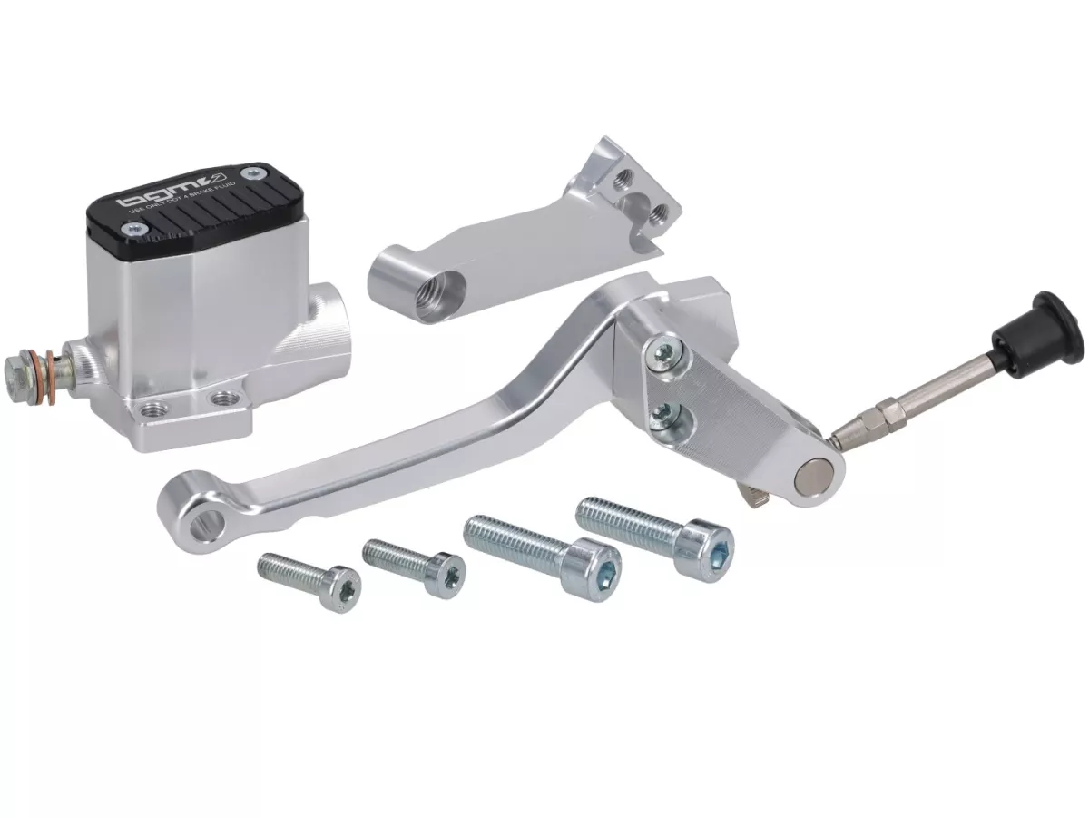 Bomba de freno delantera -BGM PRO SPORT- pistón Ø=11mm, CNC - Vespa 50N, 50L, 50R - faro redondo pequeño (Ø105mm)- derecho, plata