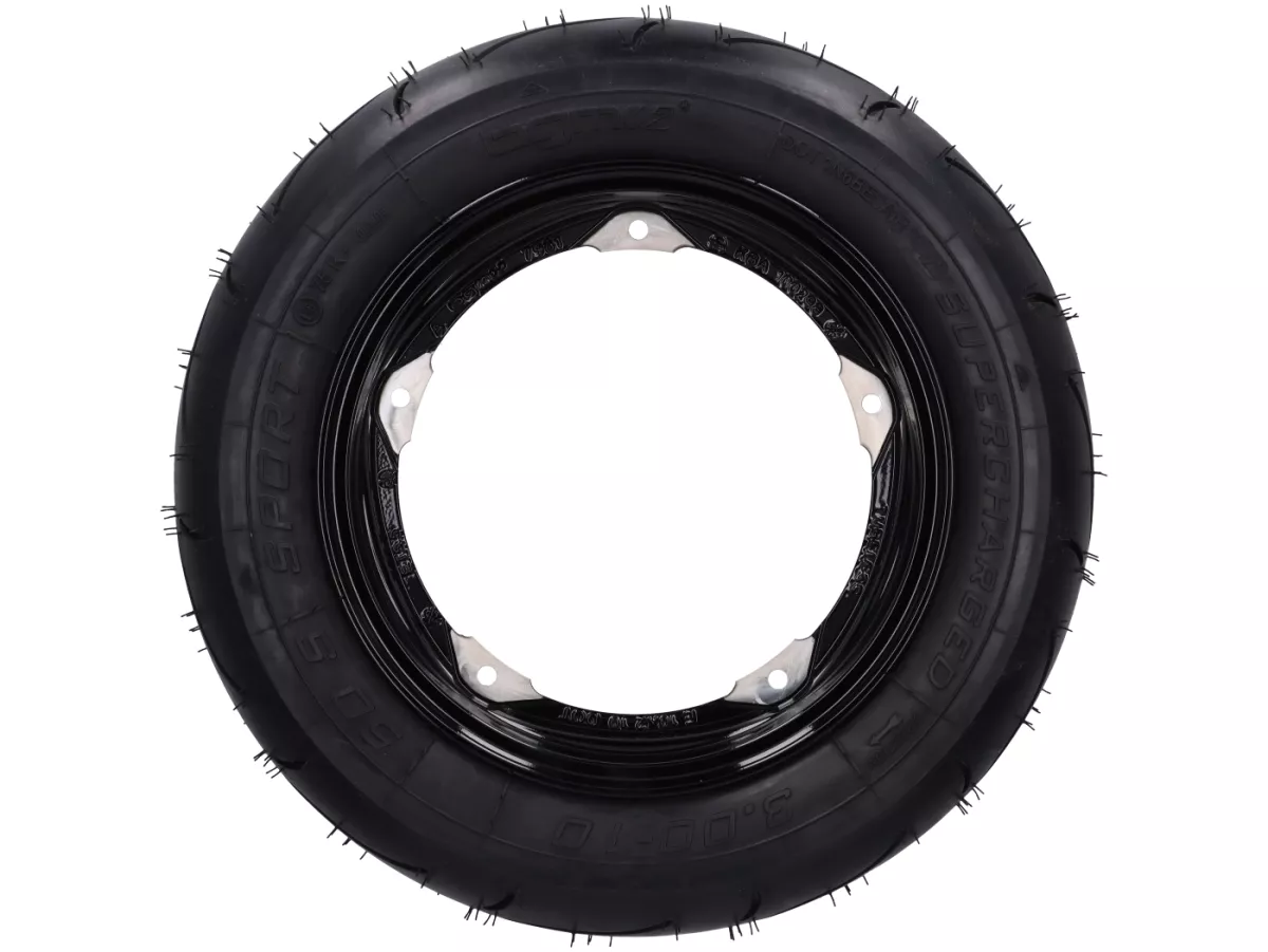 Komplett hjul - BGM Pro Superstrong - BGM Sport, slanglös, Vespa Smallframe V50, PK, Primavera, ET3- 3.00 - 10 tum TL 50S (förstärkt) - fälg 2.10-10 - svart glansig
