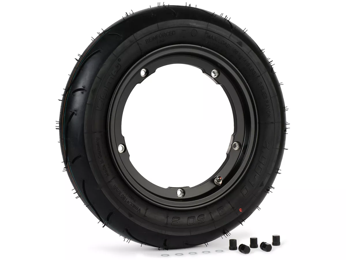 Roda lengkap - BGM Pro Superstrong - BGM Sport, tubeless, Vespa Smallframe V50, PK, Primavera, ET3- 3.00 - 10 inci TL 50S (diperkuat) - pelek 2.10-10 - hitam matt