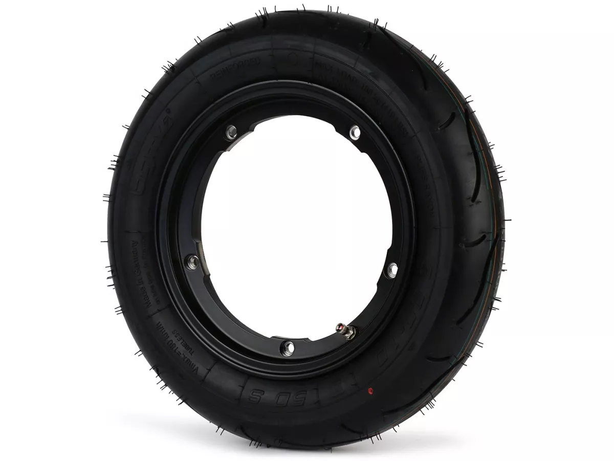 Roda lengkap - BGM Pro Superstrong - BGM Sport, tubeless, Vespa Smallframe V50, PK, Primavera, ET3- 3.00 - 10 inci TL 50S (diperkuat) - pelek 2.10-10 - hitam matt