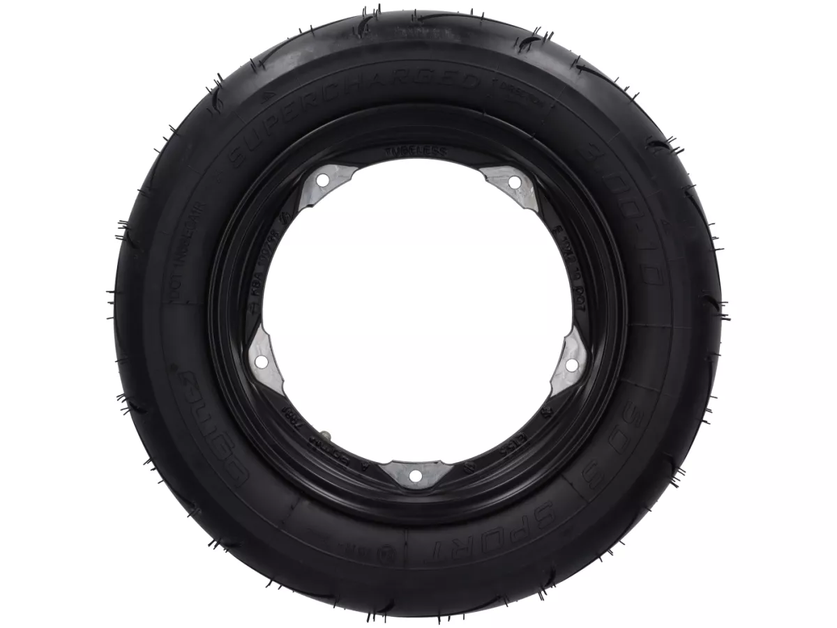 Roda lengkap - BGM Pro Superstrong - BGM Sport, tubeless, Vespa Smallframe V50, PK, Primavera, ET3- 3.00 - 10 inci TL 50S (diperkuat) - pelek 2.10-10 - hitam matt