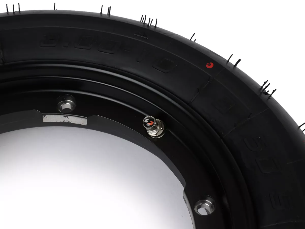 Roda lengkap - BGM Pro Superstrong - BGM Sport, tubeless, Vespa Smallframe V50, PK, Primavera, ET3- 3.00 - 10 inci TL 50S (diperkuat) - pelek 2.10-10 - hitam matt