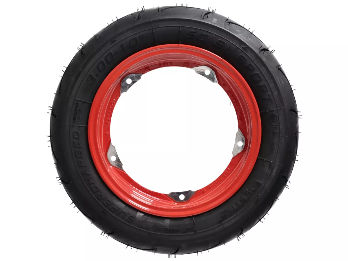 Roda lengkap - BGM Pro Superstrong - BGM Sport, tubeless, Vespa Smallframe V50, PK, Primavera, ET3- 3.00 - 10 inci TL 50S (diperkuat) - pelek 2.10-10 - merah