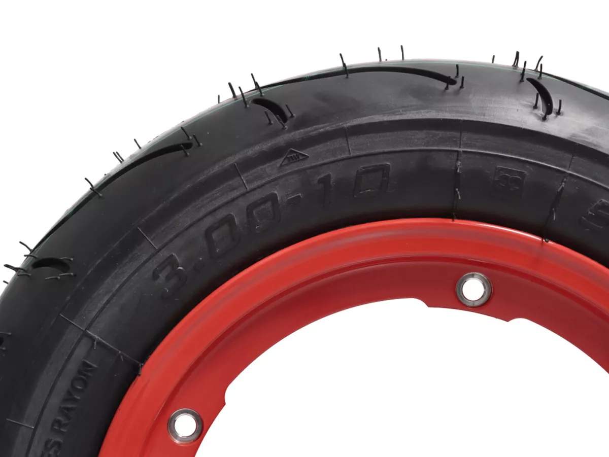 Roda lengkap - BGM Pro Superstrong - BGM Sport, tubeless, Vespa Smallframe V50, PK, Primavera, ET3- 3.00 - 10 inci TL 50S (diperkuat) - pelek 2.10-10 - merah