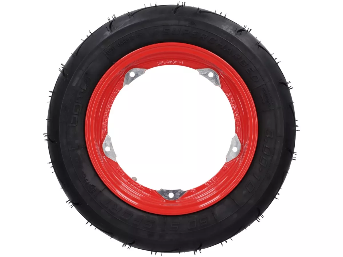 Komplettrad - BGM Pro Superstrong - BGM Sport, schlauchlos, Vespa Smallframe V50, PK, Primavera, ET3- 3.00 - 10 Zoll TL 50S (reinforced) - Felge 2.10-10 - rot