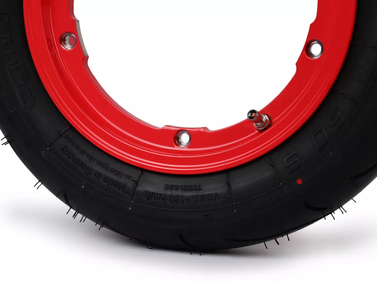 Komplettrad - BGM Pro Superstrong - BGM Sport, schlauchlos, Vespa Smallframe V50, PK, Primavera, ET3- 3.00 - 10 Zoll TL 50S (reinforced) - Felge 2.10-10 - rot