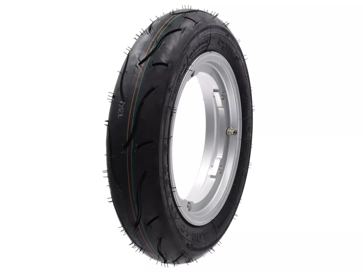 Roda lengkap - BGM Pro Superstrong - BGM Sport, tubeless, Vespa Smallframe V50, PK, Primavera, ET3- 3.00 - 10 inci TL 50S (diperkuat) - pelek 2.10-10 - perak