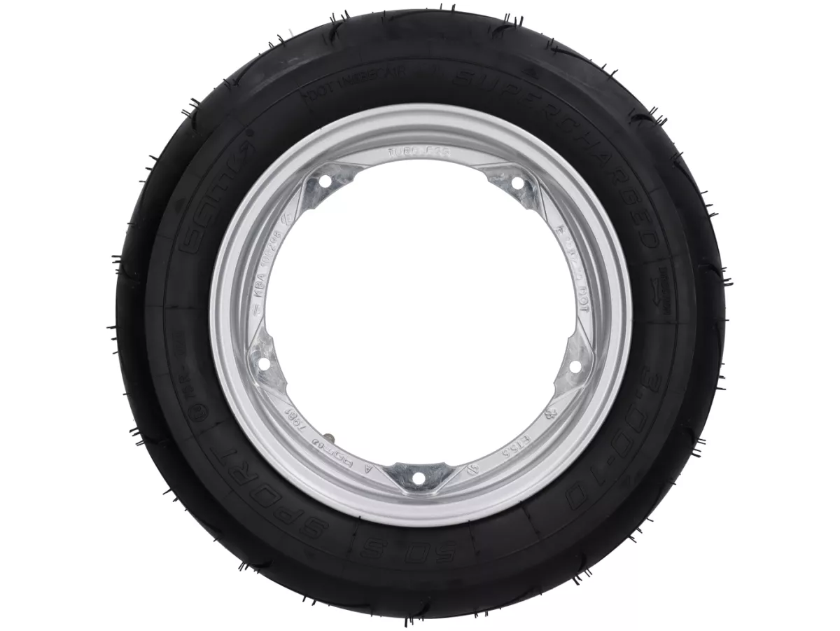 Komplettrad - BGM Pro Superstrong - BGM Sport, schlauchlos, Vespa Smallframe V50, PK, Primavera, ET3- 3.00 - 10 Zoll TL 50S (reinforced) - Felge 2.10-10 - silbern