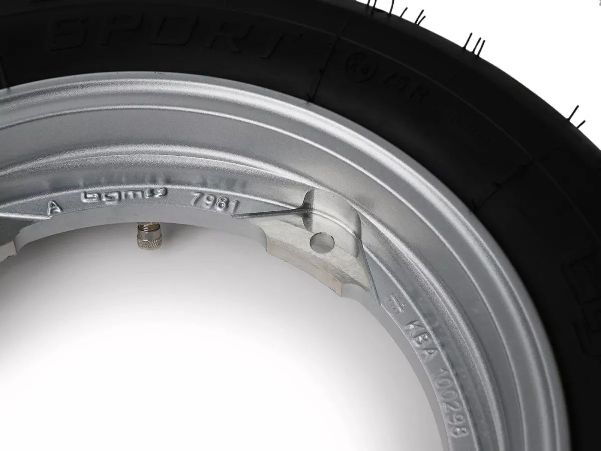 Komplettrad - BGM Pro Superstrong - BGM Sport, schlauchlos, Vespa Smallframe V50, PK, Primavera, ET3- 3.00 - 10 Zoll TL 50S (reinforced) - Felge 2.10-10 - silbern