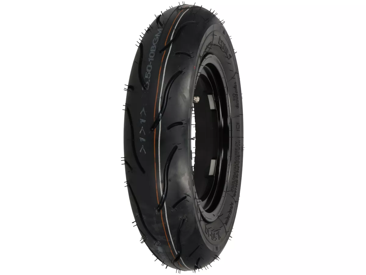 Roda lengkap - BGM Pro Superstrong - BGM Sport, tubeless, Vespa Largeframe PX, Sprint, Rally, GT, GTR, TS, T4, LML Star/Stella- 3.50 - 10 inci TL 59S (diperkuat) - pelek 2.10-10 hitam mengkilap