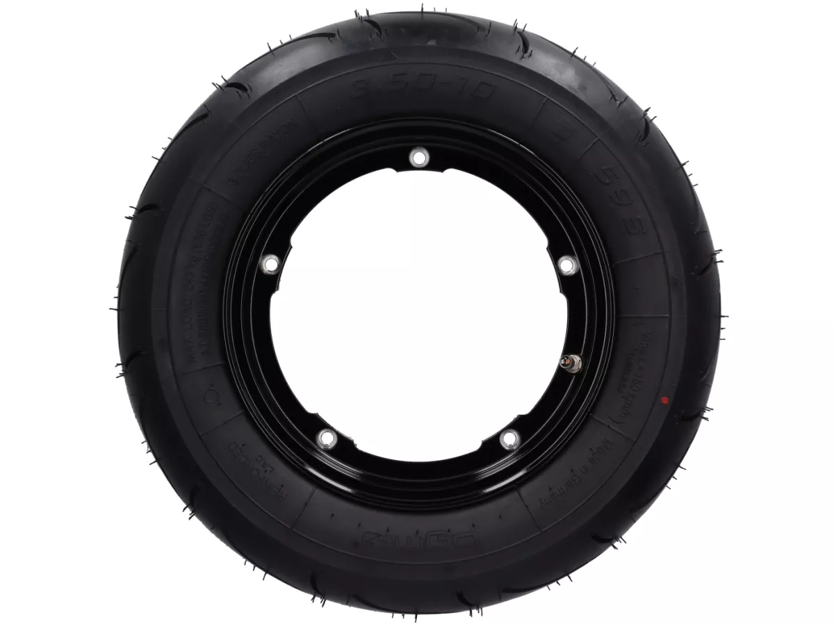 Roda lengkap - BGM Pro Superstrong - BGM Sport, tubeless, Vespa Largeframe PX, Sprint, Rally, GT, GTR, TS, T4, LML Star/Stella- 3.50 - 10 inci TL 59S (diperkuat) - pelek 2.10-10 hitam mengkilap