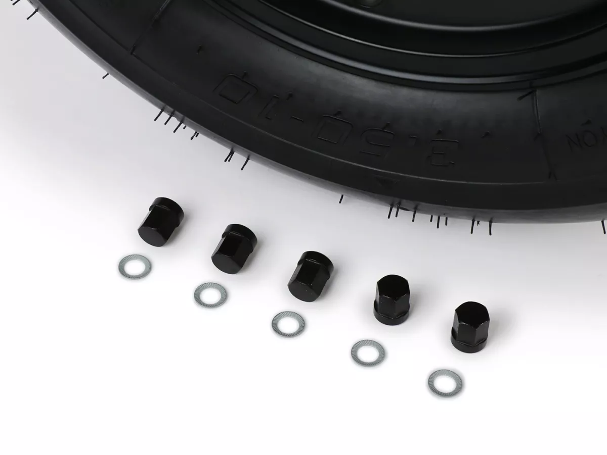 Roue complète - BGM Pro Superstrong - BGM Sport, chambre à air, Vespa Largeframe PX, Sprint, Rally, GT, GTR, TS, T4, LML Star/Stella- 3.50 - 10 pouces TL 59S (reinforced) - Jante 2.10-10 noire matte
