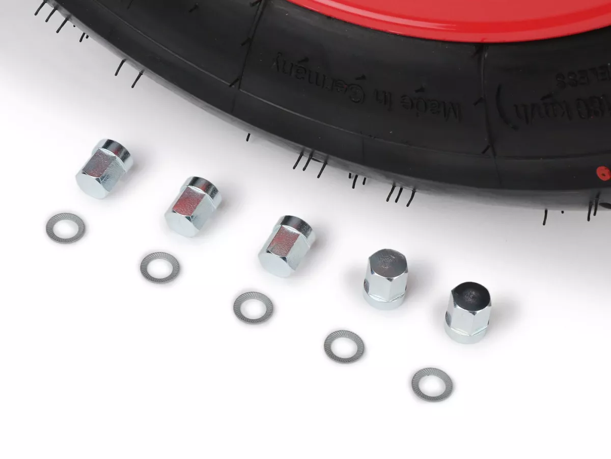 Ruota completa - BGM Pro Superstrong - BGM Sport, tubeless, Vespa Largeframe PX, Sprint, Rally, GT, GTR, TS, T4, LML Star/Stella- 3.50 - 10 pollici TL 59S (rinforzato) - cerchio 2.10-10 rosso
