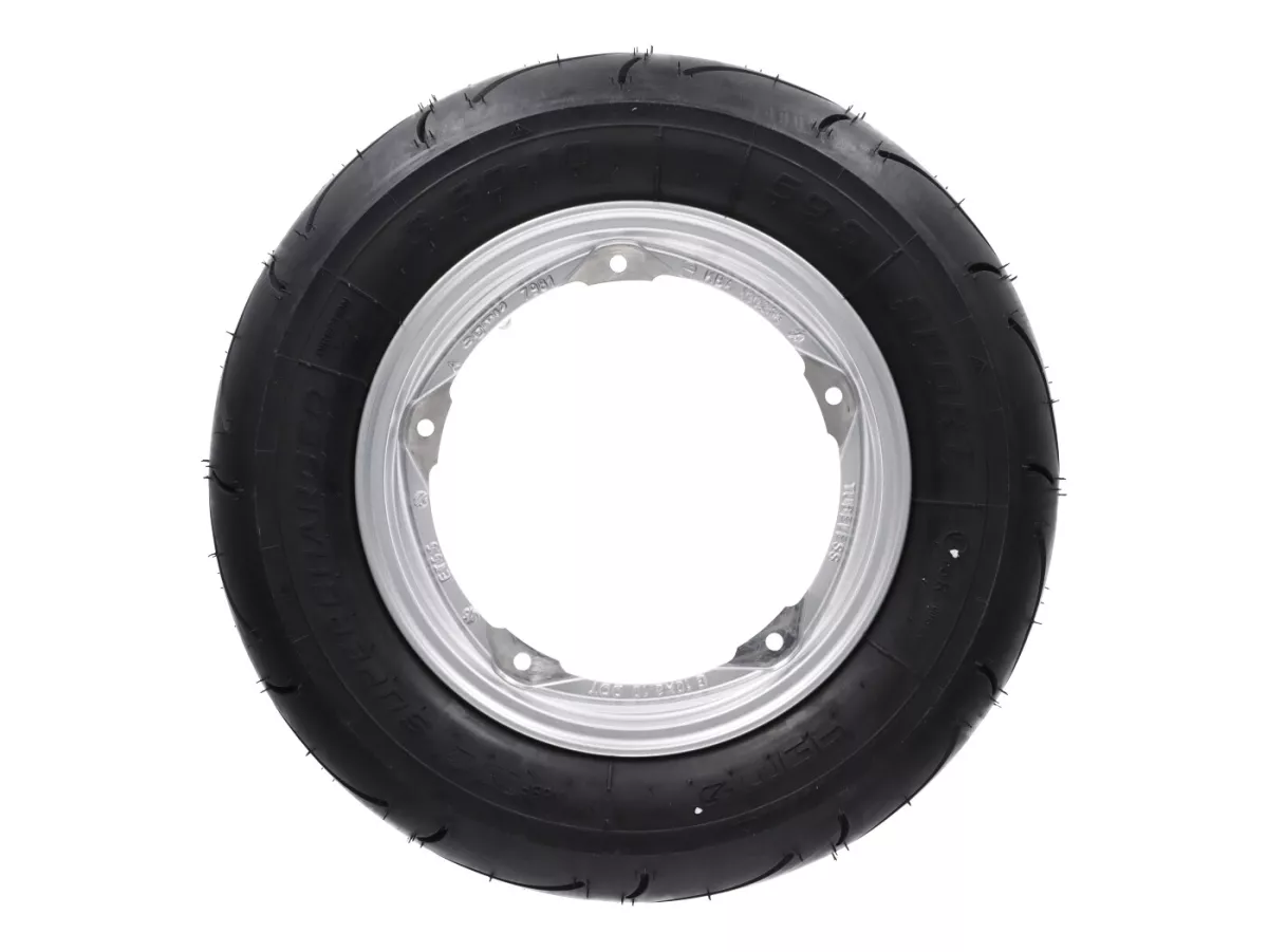 Roda lengkap - BGM Pro Superstrong -BGM Sport, tubeless, Vespa Largeframe PX, Sprint, Rally, GT, GTR, TS, T4, LML Star/Stella- 3.50 - 10 inci TL 59S (diperkuat) - Pelek 2.10-10 - Silver