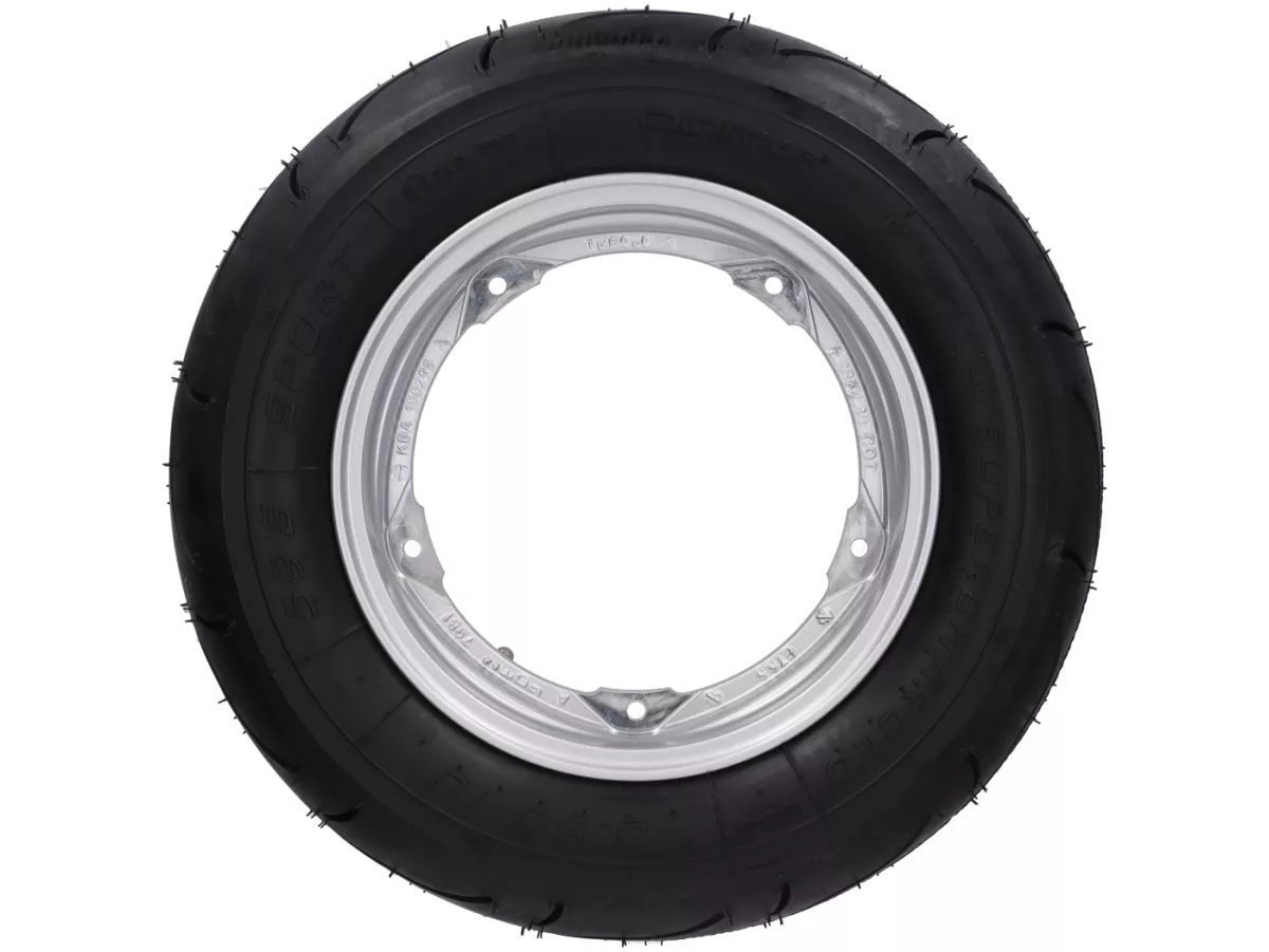 Roda lengkap - BGM Pro Superstrong -BGM Sport, tubeless, Vespa Largeframe PX, Sprint, Rally, GT, GTR, TS, T4, LML Star/Stella- 3.50 - 10 inci TL 59S (diperkuat) - Pelek 2.10-10 - Silver