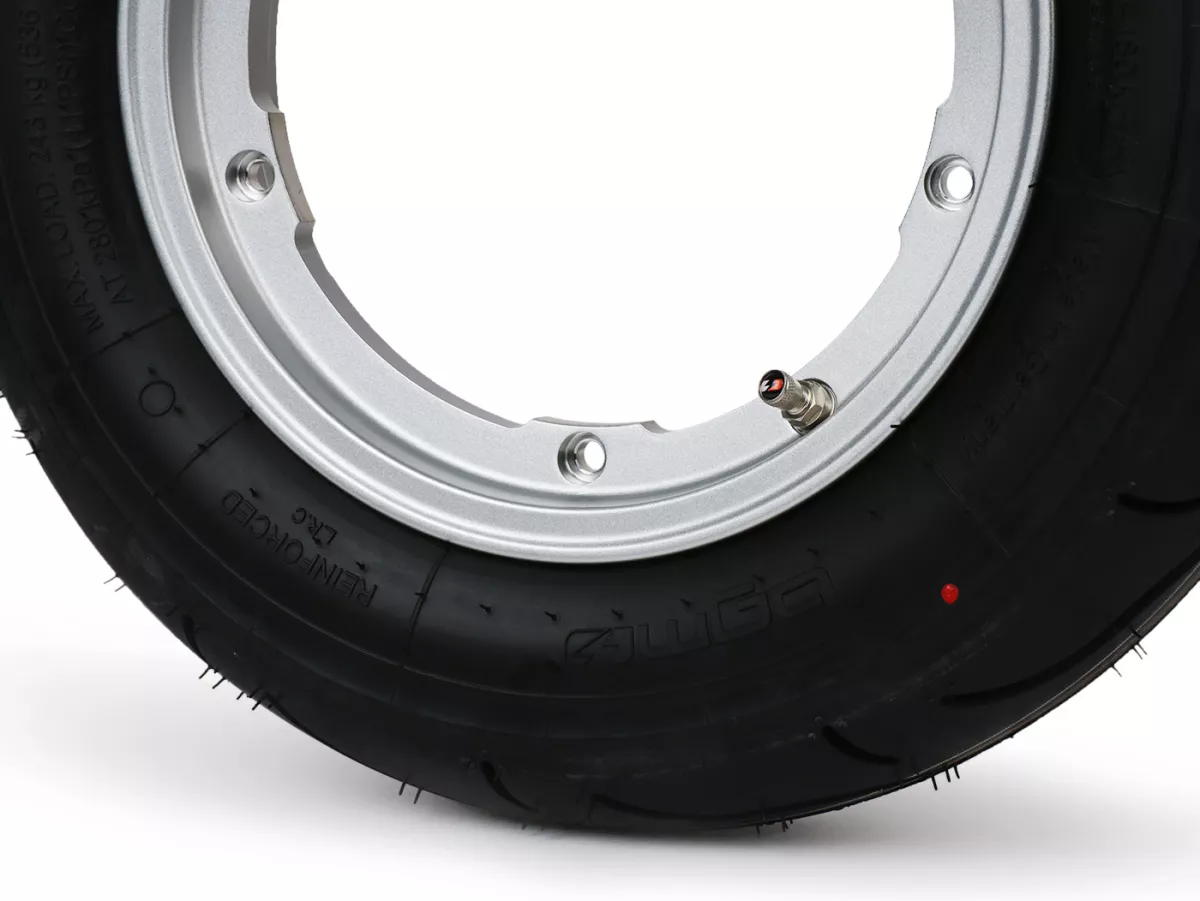 Roda lengkap - BGM Pro Superstrong -BGM Sport, tubeless, Vespa Largeframe PX, Sprint, Rally, GT, GTR, TS, T4, LML Star/Stella- 3.50 - 10 inci TL 59S (diperkuat) - Pelek 2.10-10 - Silver