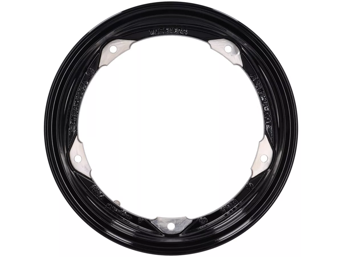 Felge -BGM Pro Superstrong tubeless 2.10-10 Zoll Aluminium- Vespa V50, 50N, Special, PV, ET3, PK50-125 (S/XL/XL2), PX, T5, Sprint, Rally, GT/GTR, LML Star, Deluxe, Stella - schwarz glänzend