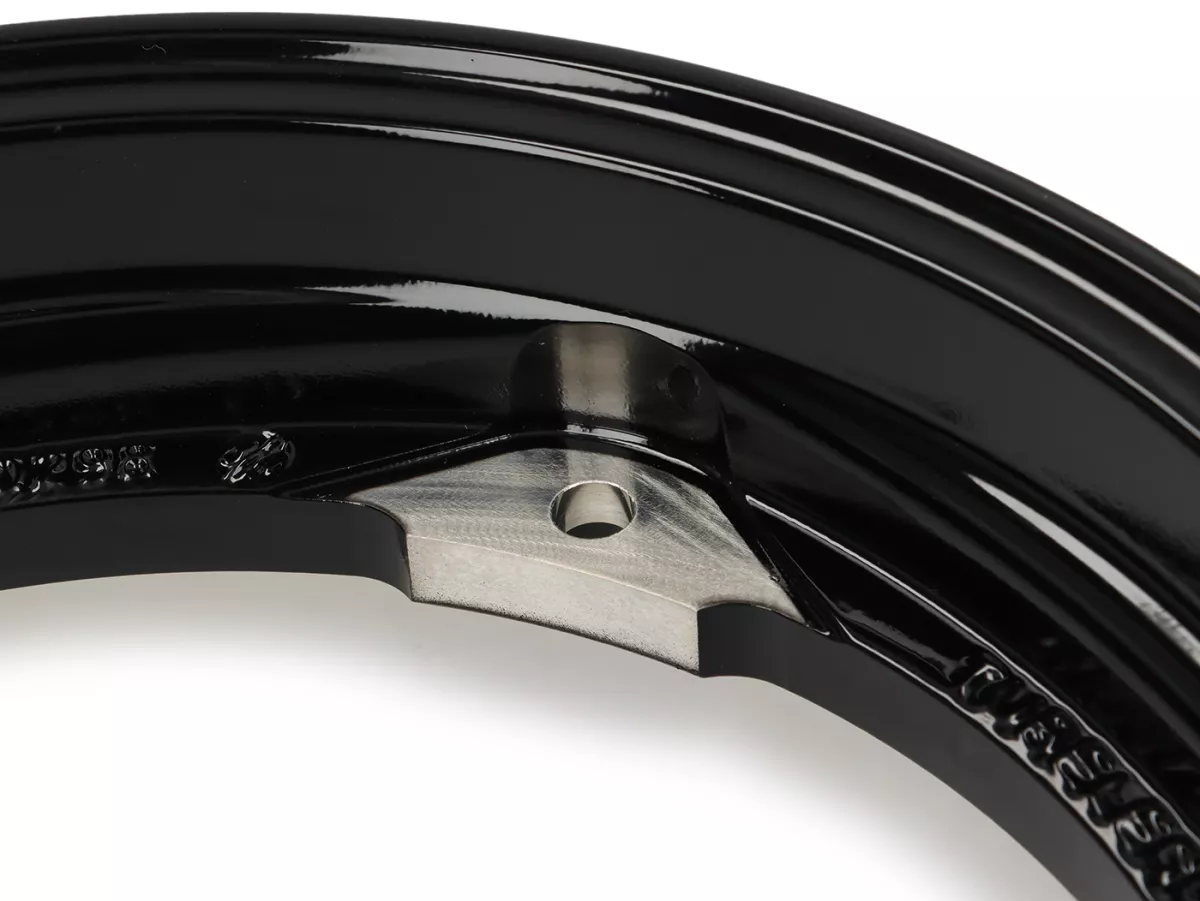 Felge -BGM Pro Superstrong tubeless 2.10-10 Zoll Aluminium- Vespa V50, 50N, Special, PV, ET3, PK50-125 (S/XL/XL2), PX, T5, Sprint, Rally, GT/GTR, LML Star, Deluxe, Stella - schwarz glänzend