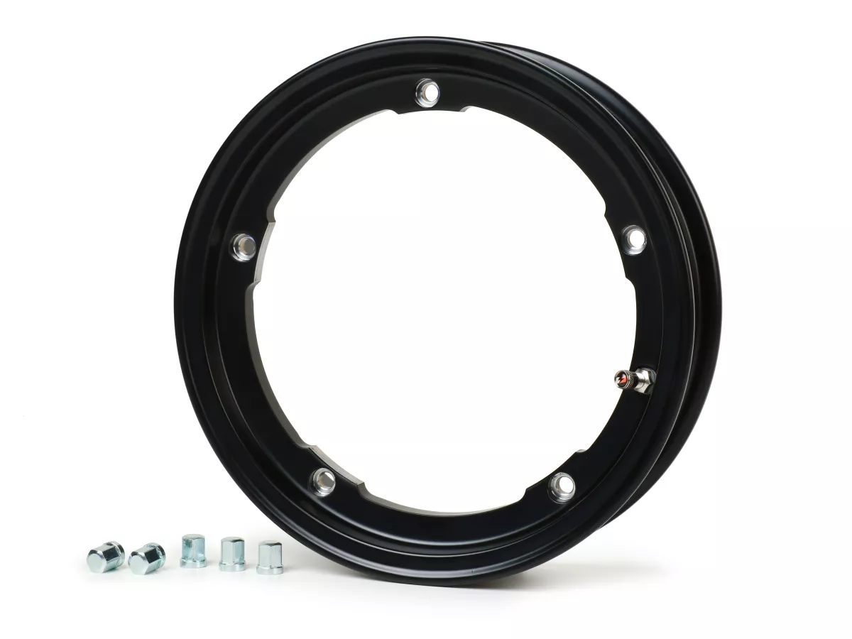 Wiel -BGM Pro Superstrong tubeless 2.10-10 inch aluminium- Vespa V50, 50N, Special, PV, ET3, PK50-125 (S/XL/XL2), PX, T5, Sprint, Rally, GT/GTR, LML Star, Deluxe, Stella - matzwart