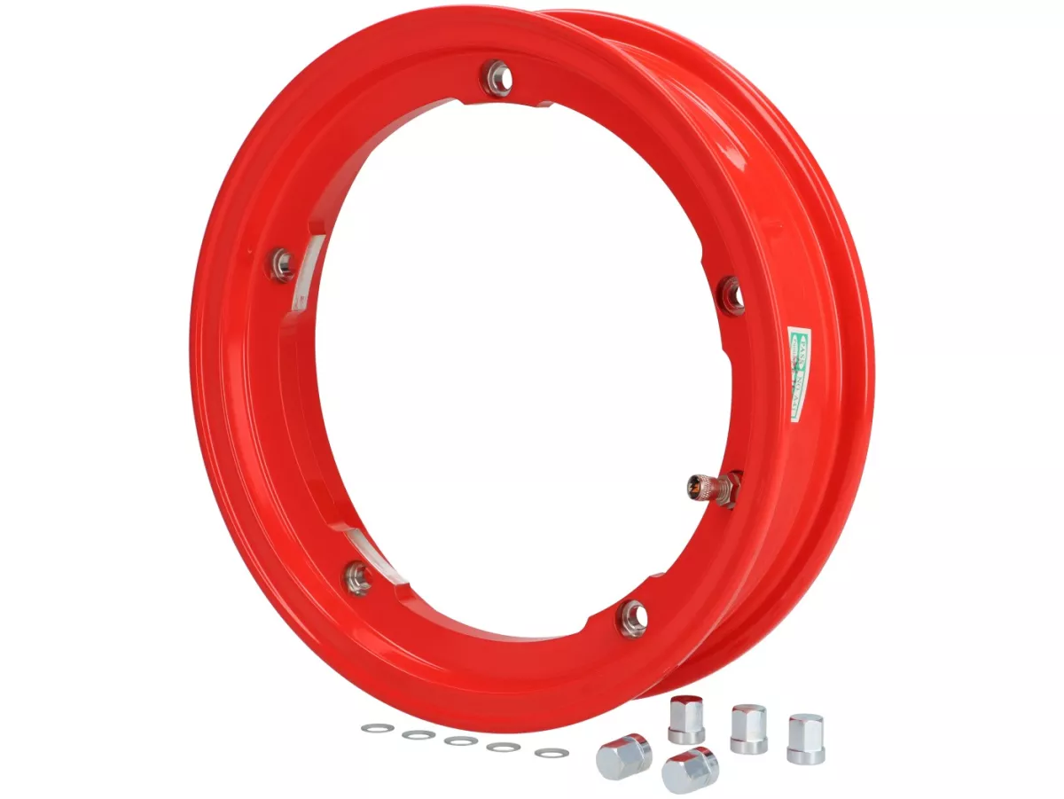 Rueda -BGM Pro Superstrong tubeless 2.10-10 pulgadas aluminio- Vespa V50, 50N, Special, PV, ET3, PK50-125 (S/XL/XL2), PX, T5, Sprint, Rally, GT/GTR, LML Star, Deluxe, Stella - roja