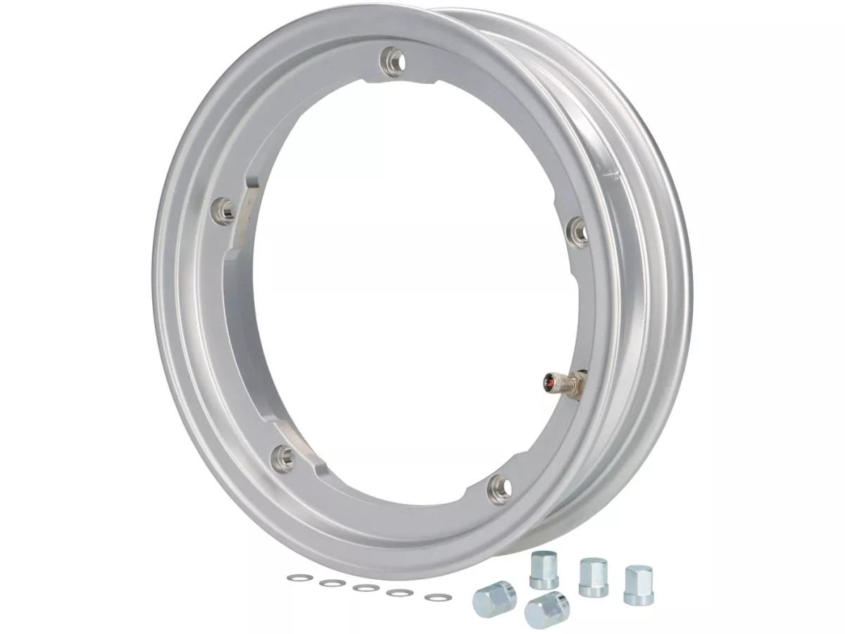Roda -BGM Pro Superstrong tubeless 2.10-10 inci aluminium- Vespa V50, 50N, Special, PV, ET3, PK50-125 (S/XL/XL2), PX, T5, Sprint, Rally, GT/GTR, LML Star, Deluxe, Stella - Silver