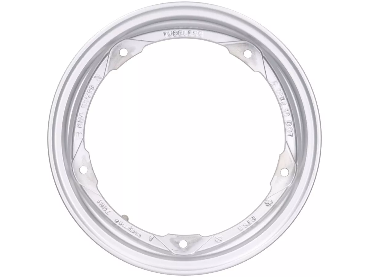 Roda -BGM Pro Superstrong tubeless 2.10-10 inci aluminium- Vespa V50, 50N, Special, PV, ET3, PK50-125 (S/XL/XL2), PX, T5, Sprint, Rally, GT/GTR, LML Star, Deluxe, Stella - Silver