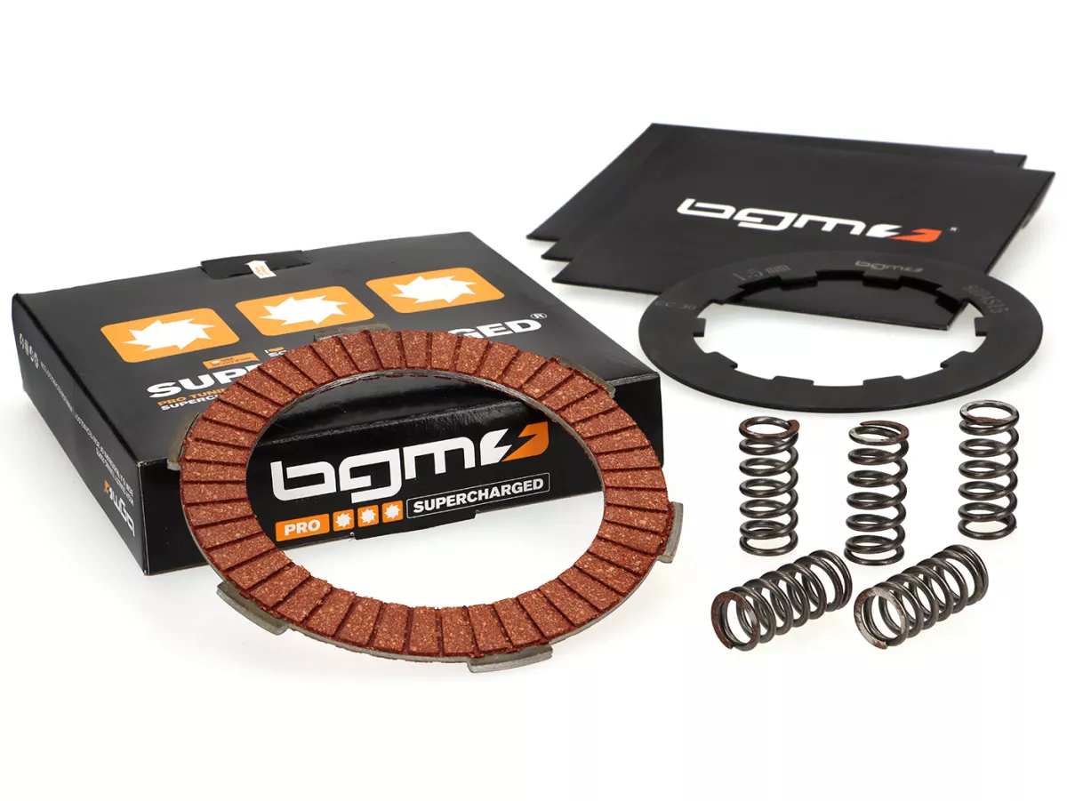 Clutch friction plate set incl. steel plates and springs (reinforced) -BGM PRO Type CR80 Alu- Lambretta LI, LIS, SX, TV (series 2-3), DL, GP - 4 friction plates