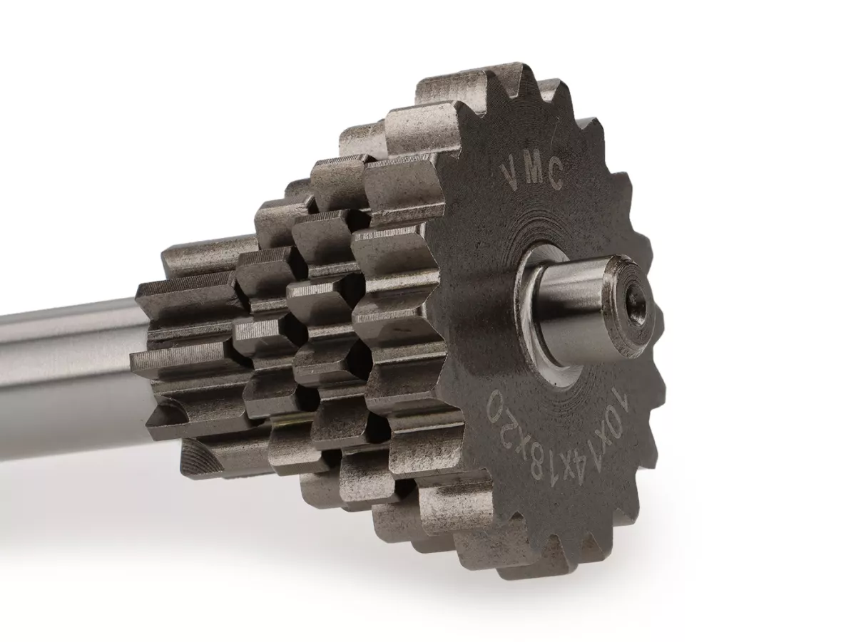 Gear cluster -VMC- Vespa V50, PV125, ET3, PK50, PK80, PK125 S-XL - 10-14-18-20 teeth (used with original gearbox, extra short fourth gear)