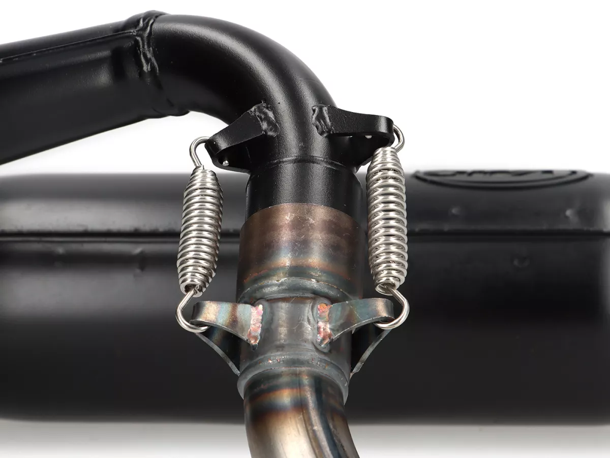 Exhaust -VMC Tork- Smallframe SILURO SPORT- Smallframe 135-170ccm - VMC GS56/58, ET6, ET7, Pinasco Zuera, Quattrini M1 56-60, M1-60B, M1l 56-60 (52-60mm stud spacing)- Vespa V50, 50N, SS50, 50 SR, V90, ET3, PV125 - black painted