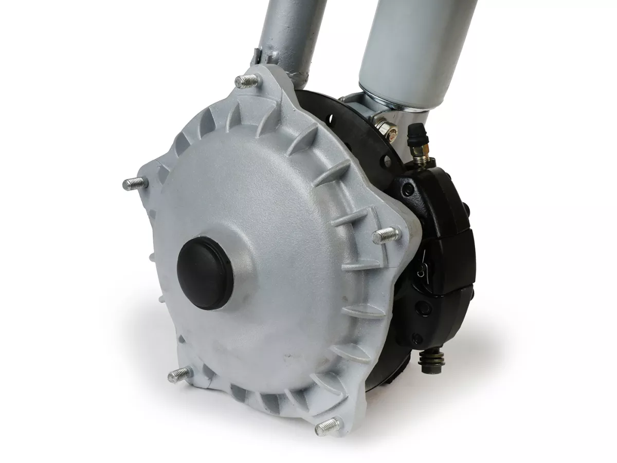 Horquilla con freno de disco y amortiguador (completa) -OEM LML Classic Grimeca Style Ø20mm eje- Vespa PX80, PX125, PX150, PX200 Lusso (1984-) - gris plateado