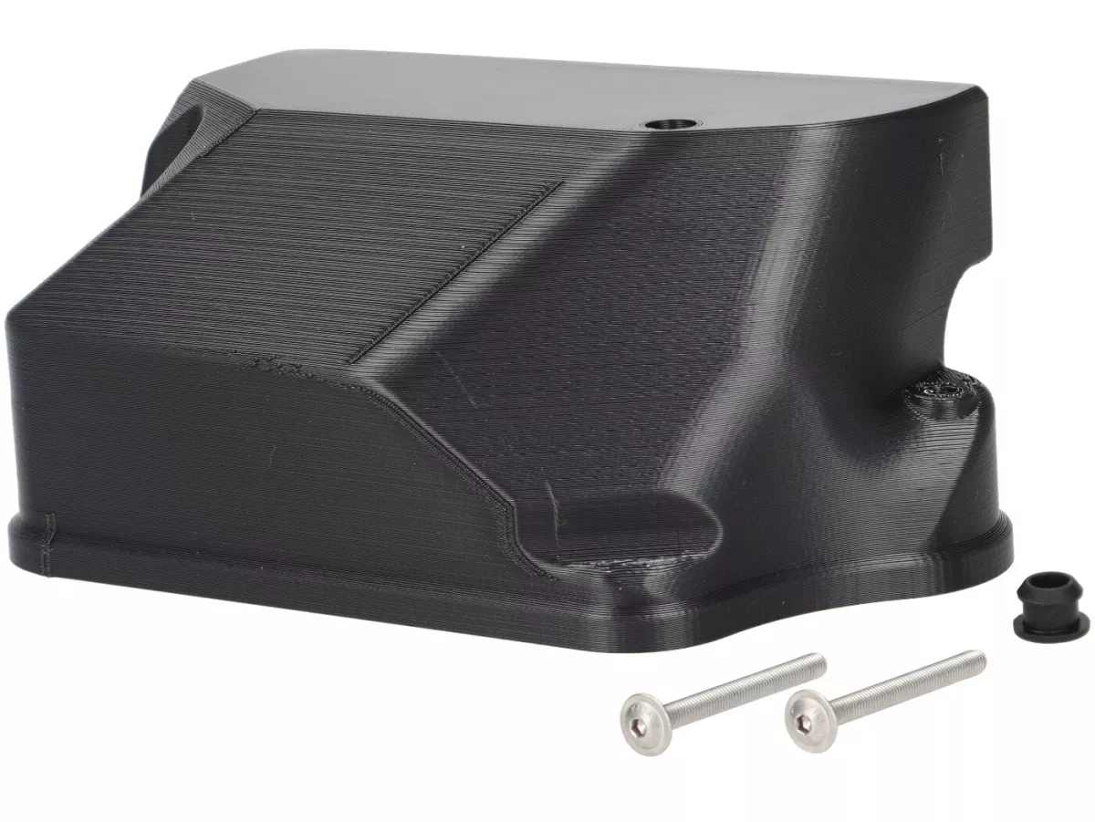 Carburettor sump cover -VESPTEC- Airbox for Vespa Largeframe without separate lubrication -PX old (-1983), Rally, Sprint, Super, TS, GT, GTR, VBA, VBB, VNB - plastic (ASA, black)