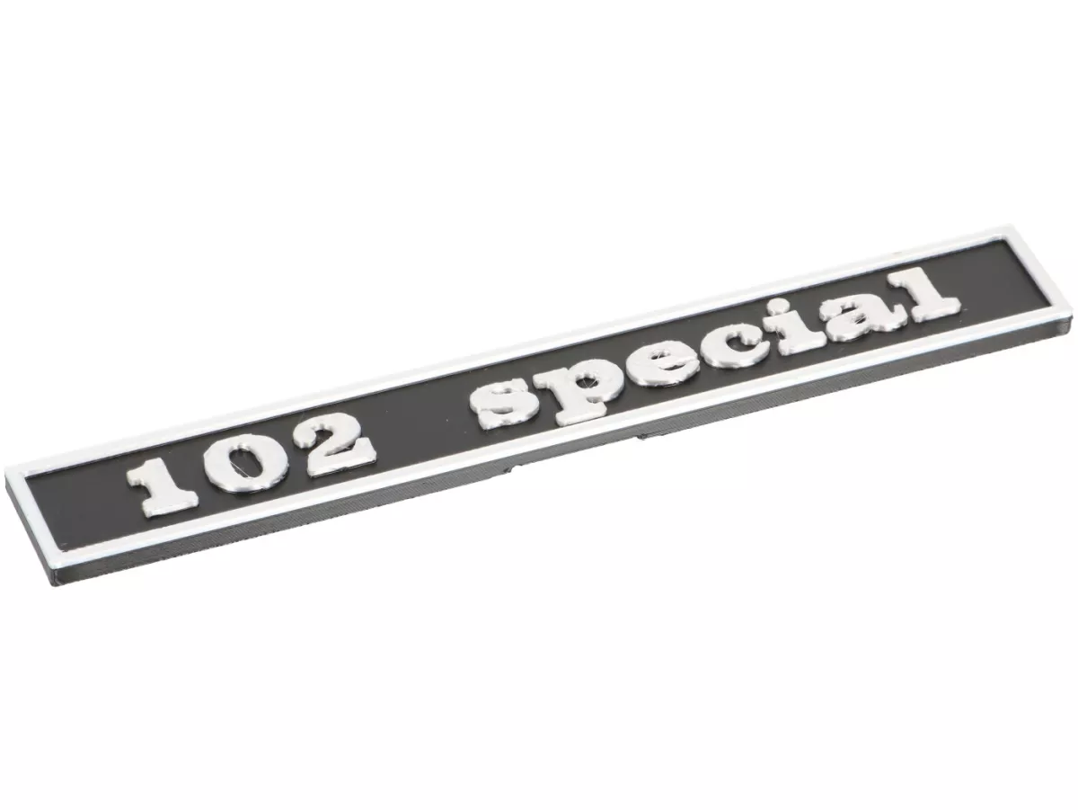Badge -VESPTEC 102 special- rear for Vespa 50 Special (V5B1T 38640-), V5B3T, 132x17 mm - plastic - (black/aluminium)