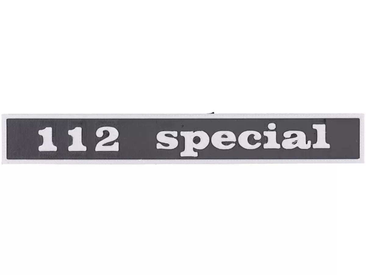 Rotulación -VESPTEC 112 special- trasera para Vespa 50 Special (V5B1T38640-), V5B3T, 132x17 mm - plástico - (negro/aluminio)