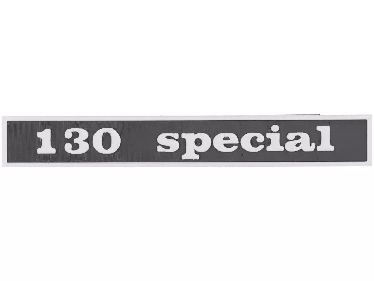Rotulación -VESPTEC 130 special- trasera para Vespa 50 Special (V5B1T 38640-), V5B3T, 132x17 mm - plástico - (negro/aluminio)
