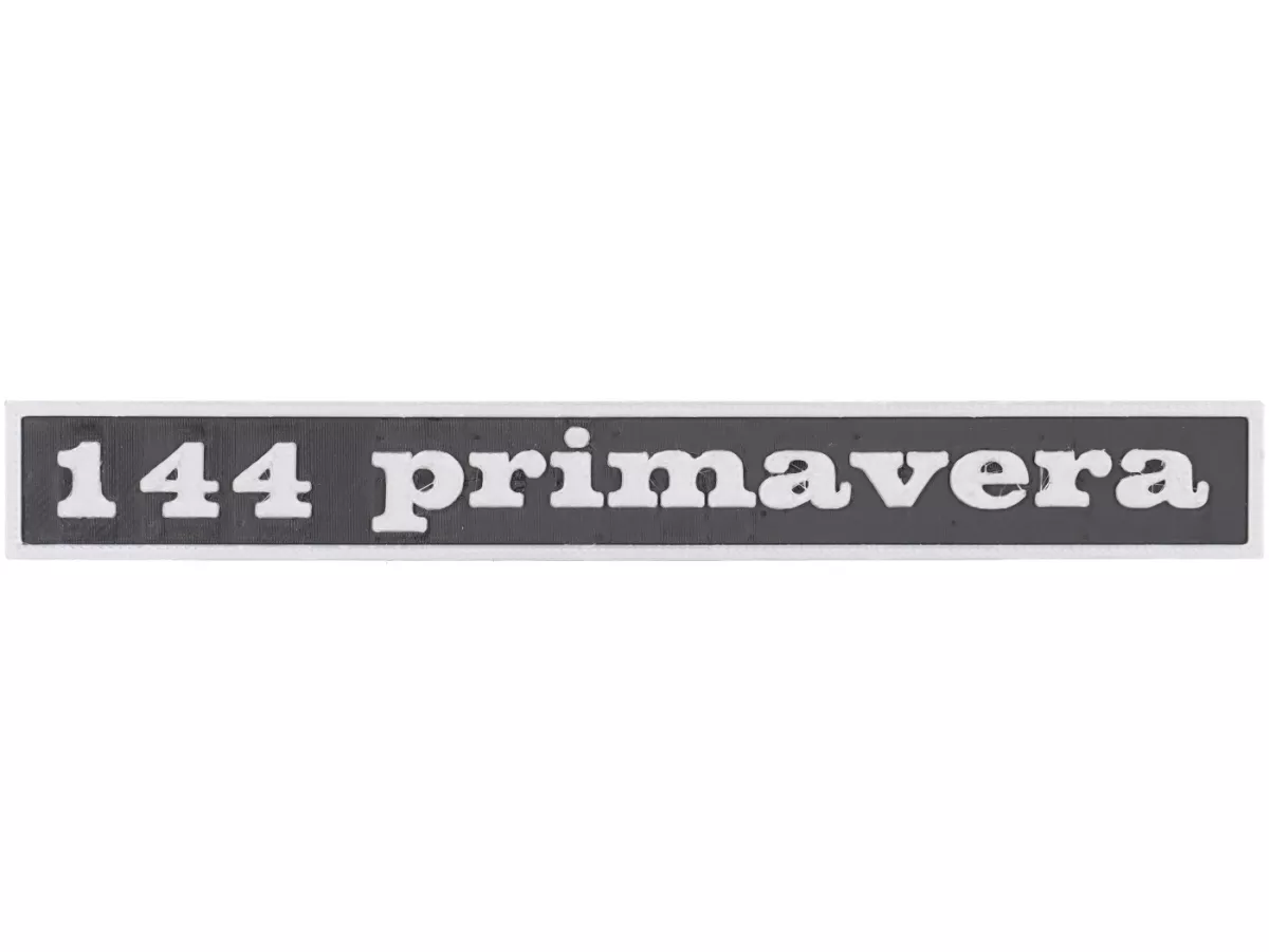 Bakre bokstäver -VESPTEC 144 primavera- för Vespa 125 Primavera (VMA2T 073489-), ET3 (VMB1T), 147x17 mm - plast - (svart/aluminium)