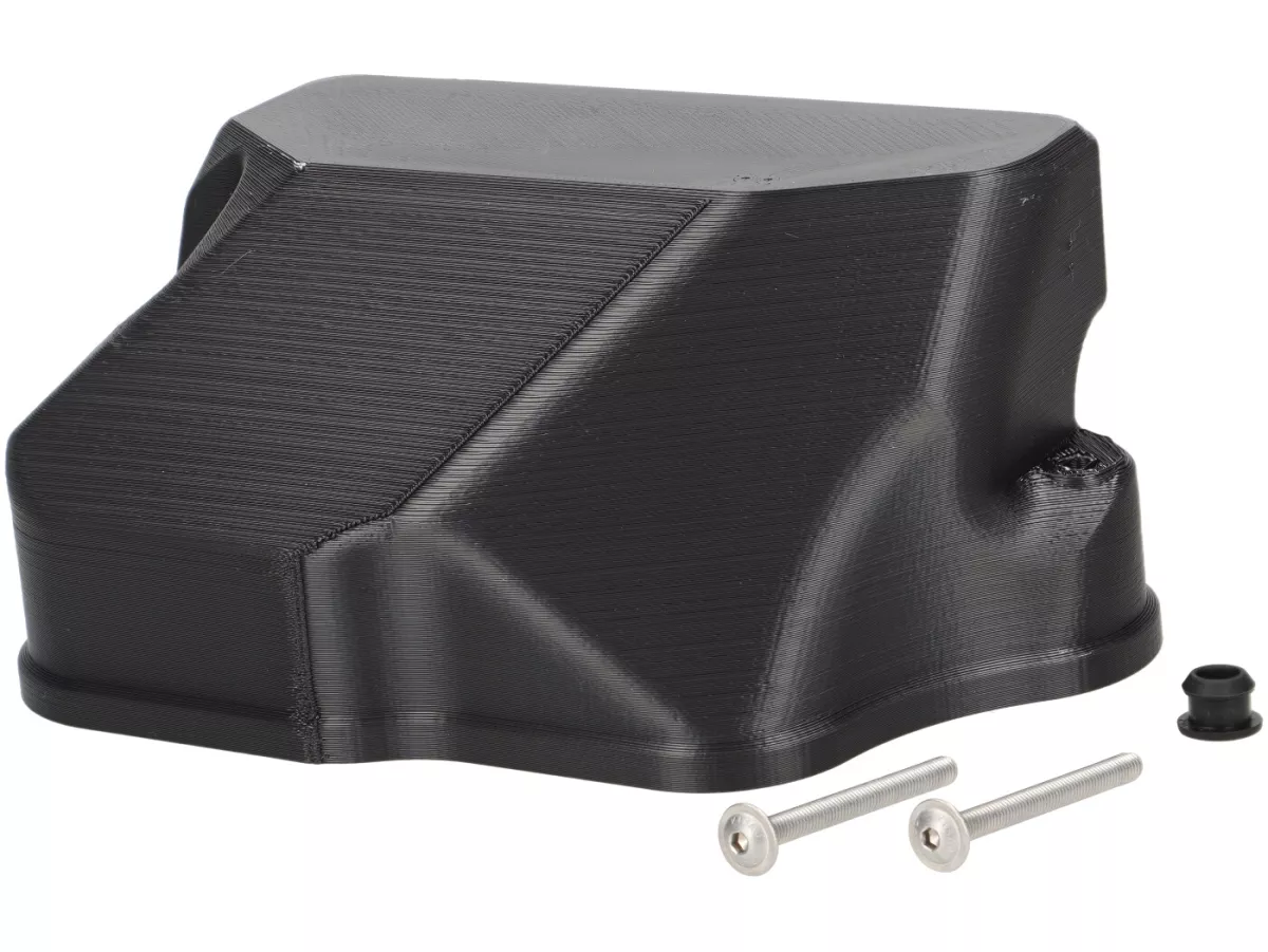 Carburettor bowl cover -VESPTEC- Airbox for Vespa Largeframe with separate lubrication, PX Lusso (1984-) - plastic (ASA, black)