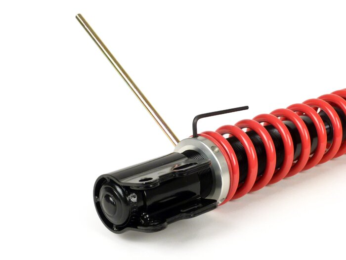 Shock absorber front -YSS DTG, Gasdruck ohne externen Ausgleichbehälter, 255mm- Vespa PX80, PX125, PX150, PX200, T5 125cc, LML Star