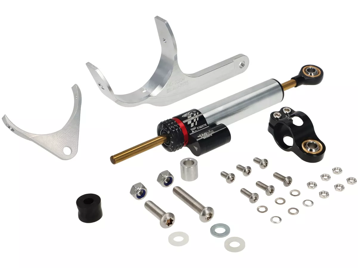Steering damper incl. mount -CTP aluminium- Vespa Smallframe Ø105mm 50N/L/R/S, 50 Sprinter, V90, V100