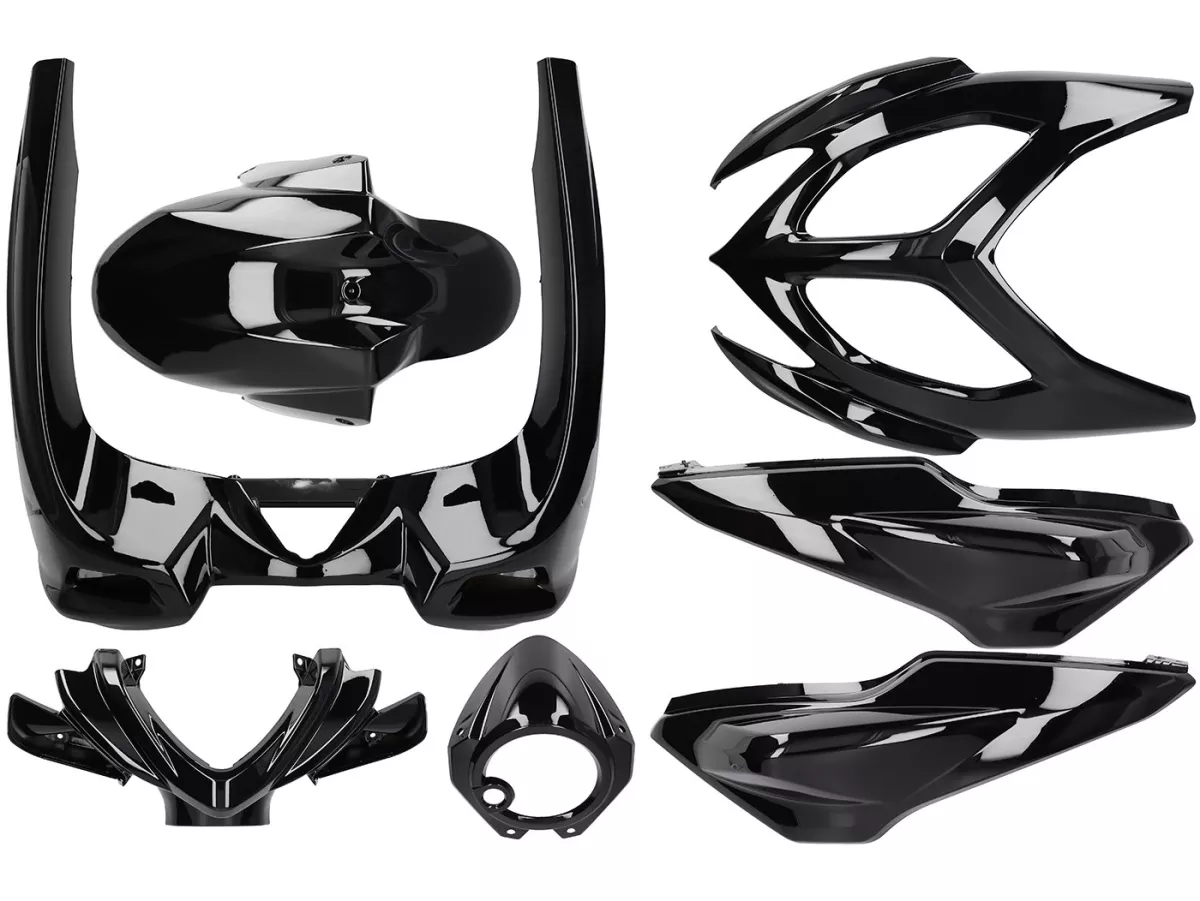 Set di parti della carenatura -DMP- 7 pezzi - Yamaha Aerox 2013 (YQ50/L, 2 tempi), MBK Nitro 2013 (YQ50/L, 2 tempi) - nero